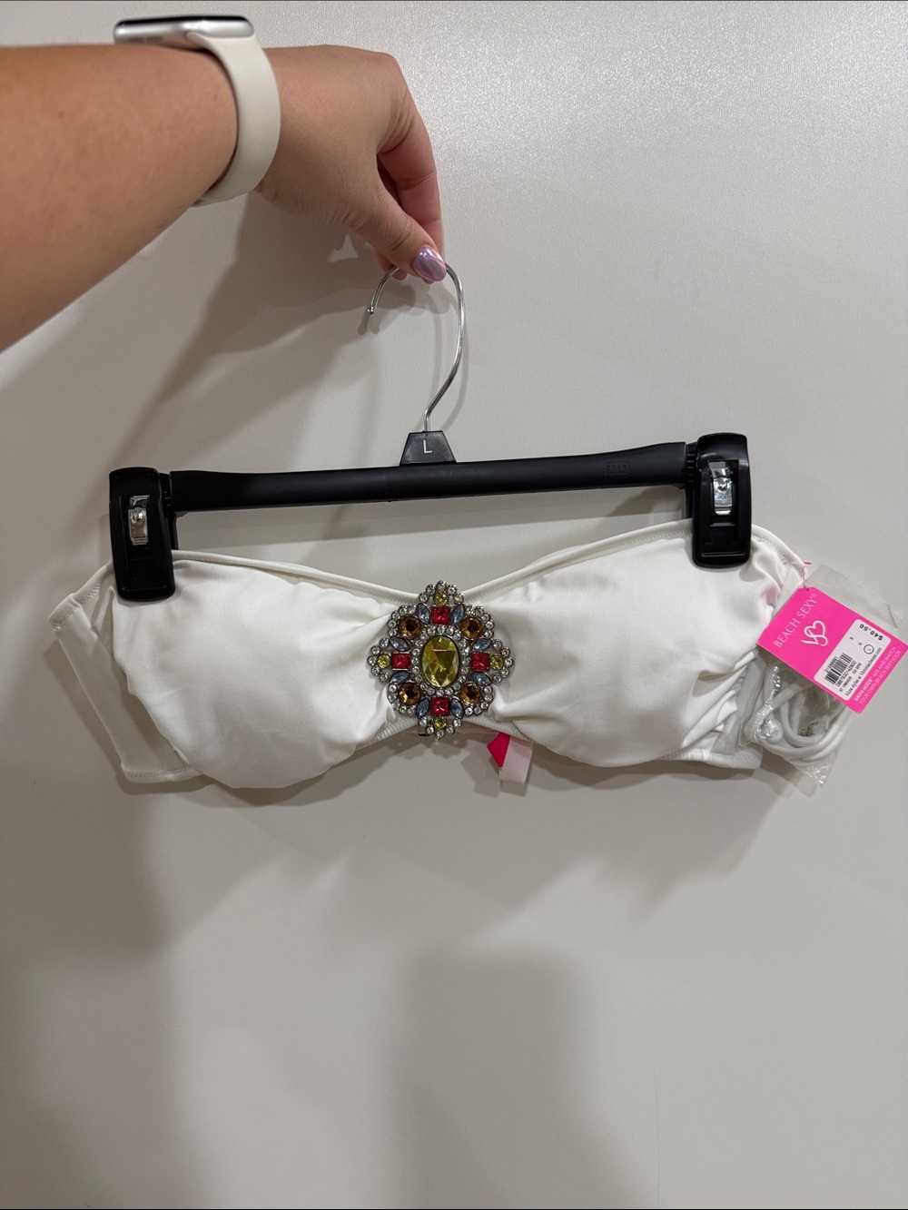 Victoria's Secret White Bejeweled Bandeau Bikini Top